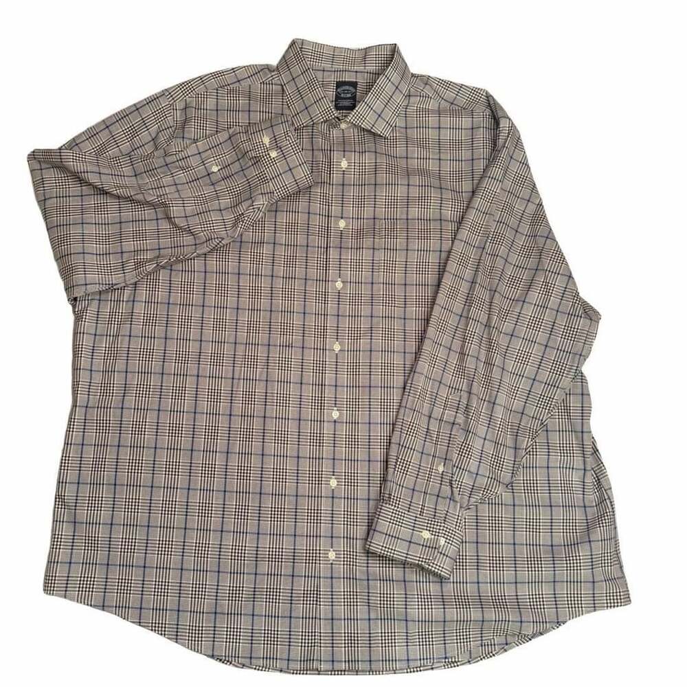 Brooks Brothers Size 19-36/37 Blue Brown Plaid Non-Iron Stretch Cotton Dress